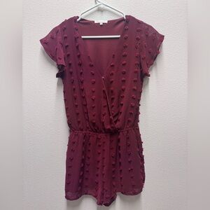 Maroon Swiss Dot Romper